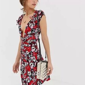 Free Peoplee Red Floral Print Key to Your Heart Mini Dress Size L